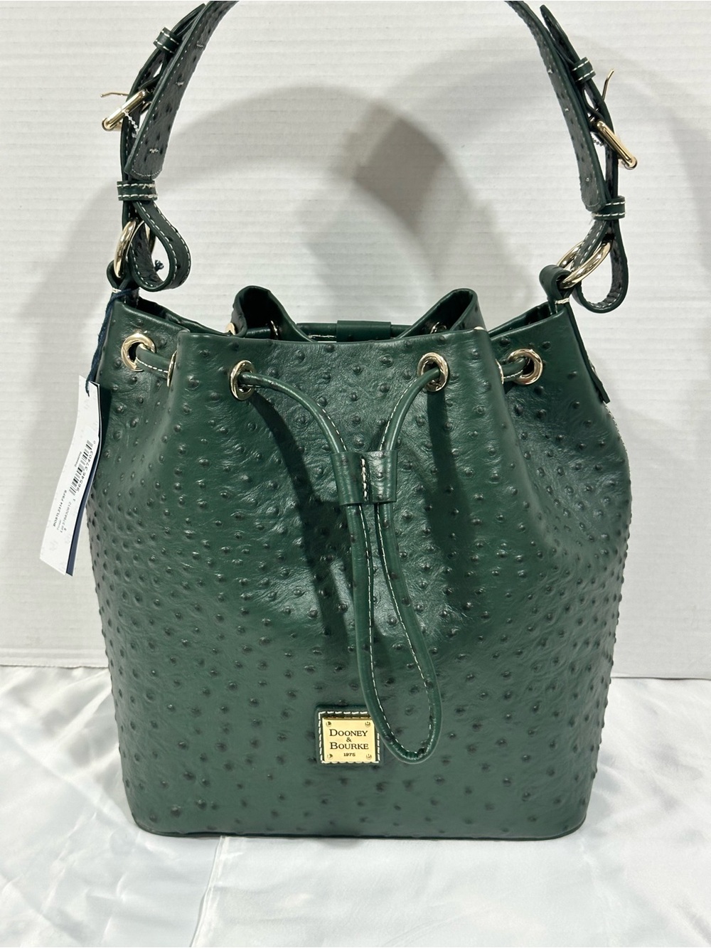 Dooney & Bourke Dark Green Textured Drawstring Bucket Bag